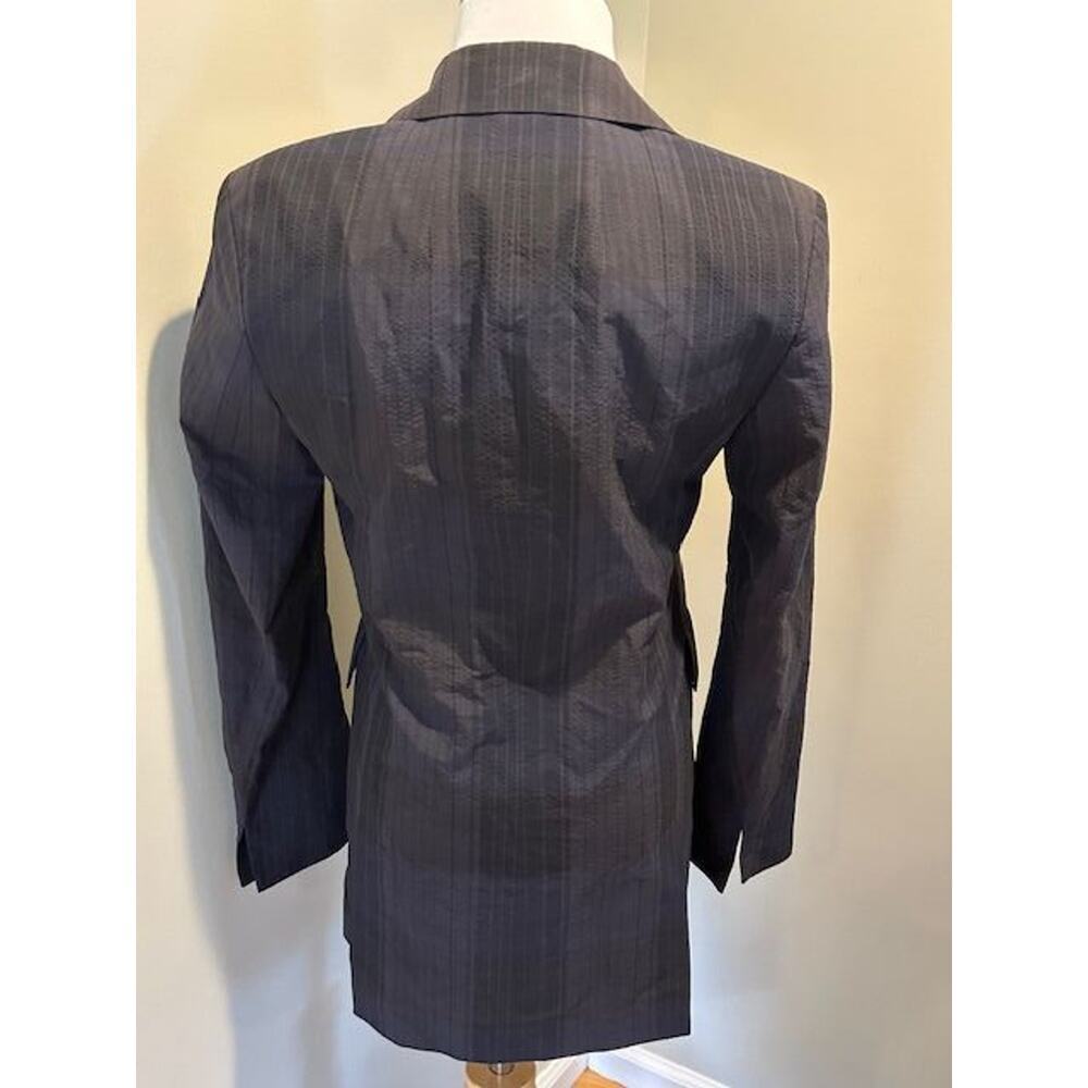 Akris Navy Pinstriped Silk & Cotton Navy Blazer Sz 4 NWT - Picture 3 of 5